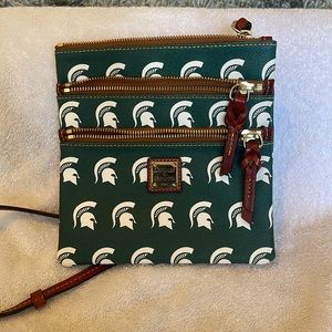 Dooney & Bourke Michigan State Leather Crossbody Bag. 7.75” x 8”